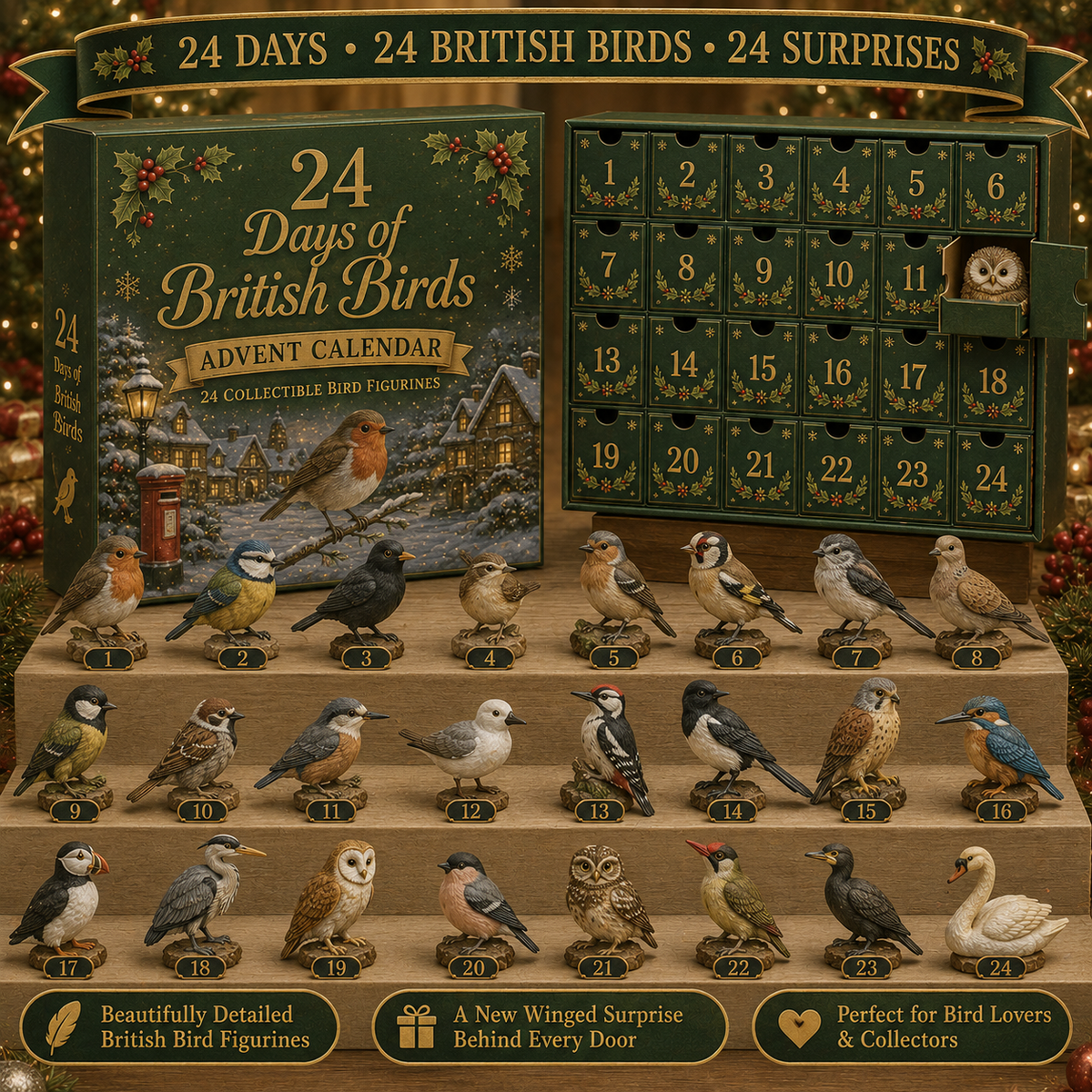 Kletshuts™ BritBirds - 24 Dage 2D Akryl Britiske Fugle Julekalender