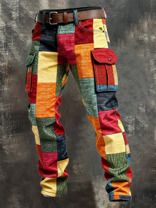 Icone™ RetroTrousers: Stilfulde Farve-Blok Vintage Slim Fit Retro Bukser