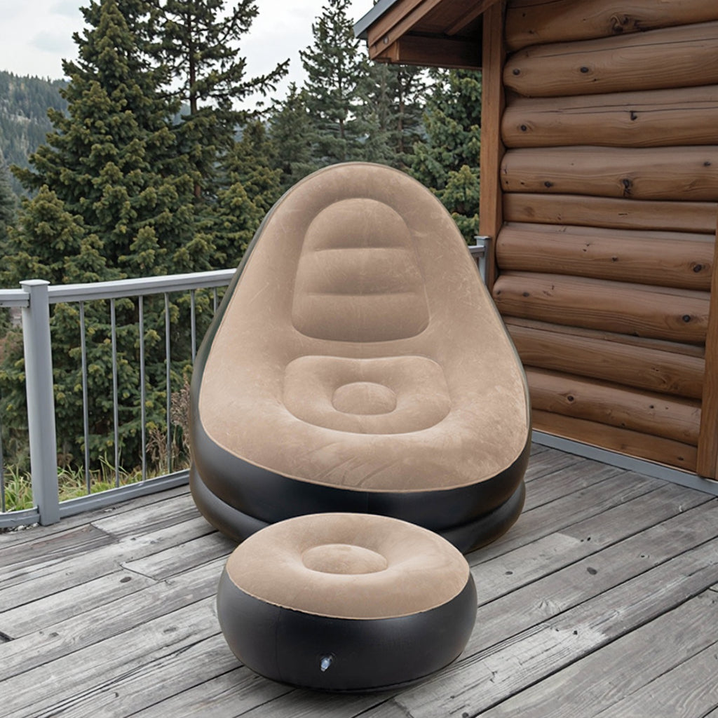 UltiFurni® InflatableSofa: Bærbar Komfortabel Stilfuld Oppustelig Sofa og Fodskammel