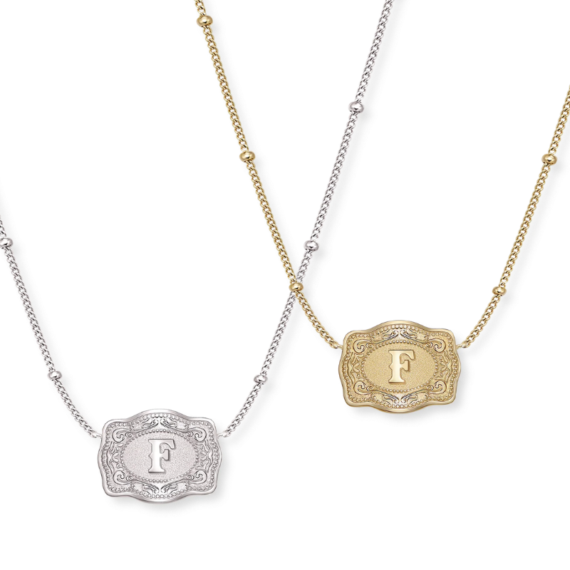 Jewelance™ BuckleCharm 1+1 GRATIS: Western Buckle Initial Pendant Charm Mode Halskæde