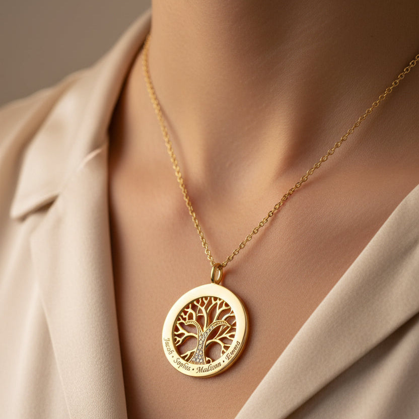 Jewelance™ FamilyPendant: Tilpasset Navn Gravert 4 Familie Medlemmer Vedhæng