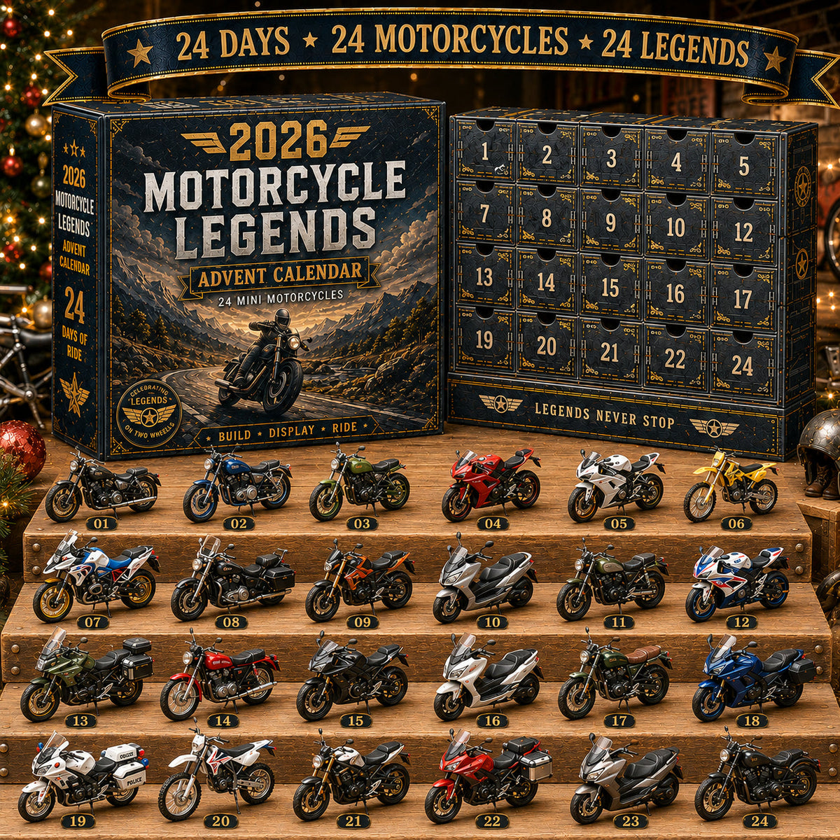 Kletshuts™ LegendaryRides: 24 Dage 2D Legendary Rides Motorcykel Julekalender