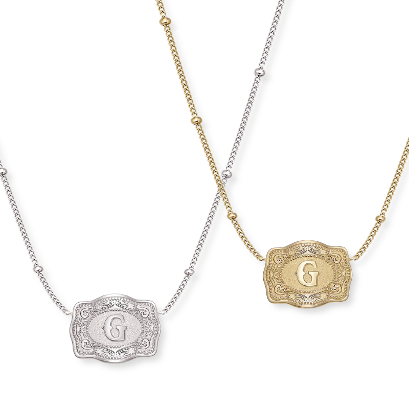 Jewelance™ BuckleCharm 1+1 GRATIS: Western Buckle Initial Pendant Charm Mode Halskæde