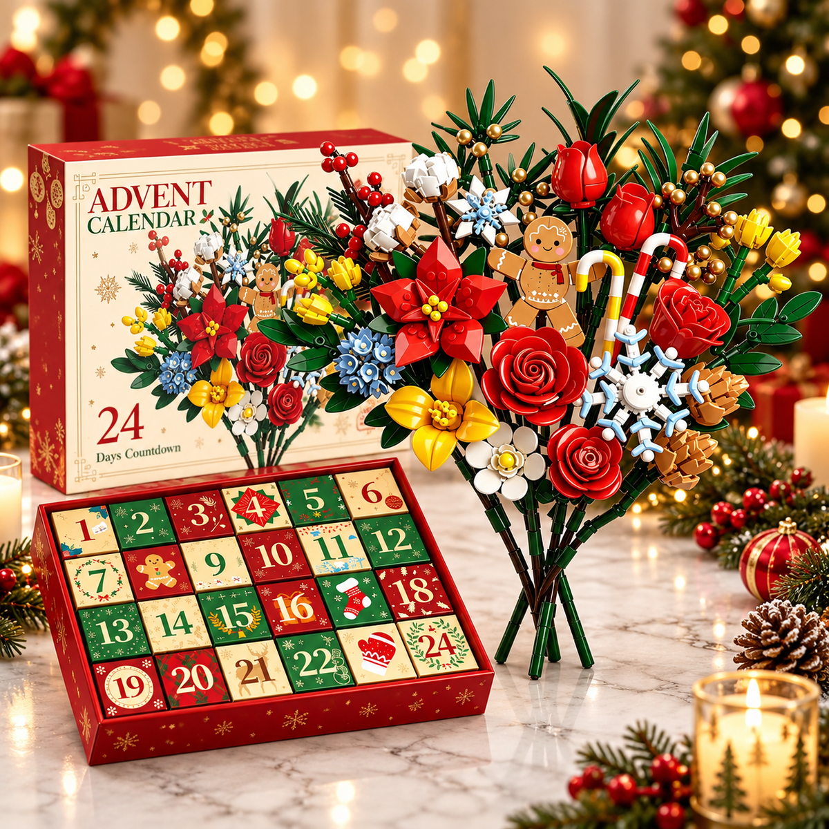 Kletshuts™ FlowerAdvent - 24 Dages Floral DIY Kreativ Byggesæt Adventskalender