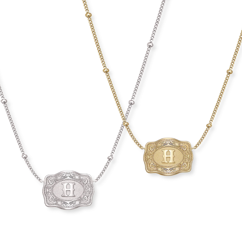 Jewelance™ BuckleCharm 1+1 GRATIS: Western Buckle Initial Pendant Charm Mode Halskæde