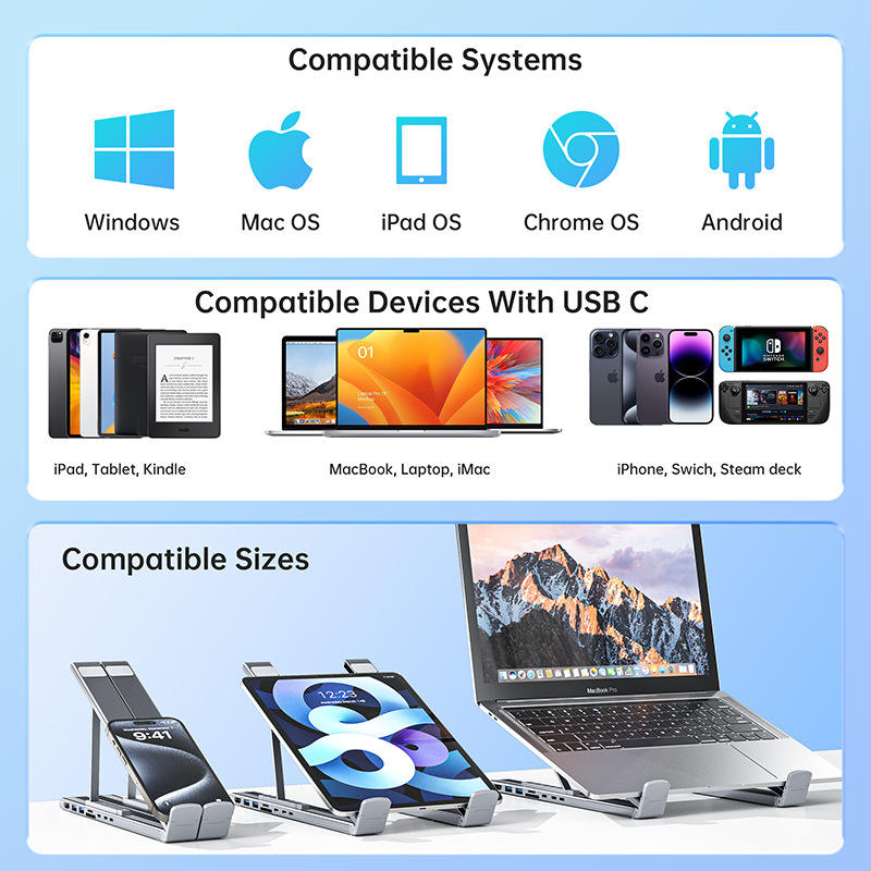 HubStand - Foldbar og Justerbar Multi Port Hub Laptop Stativ