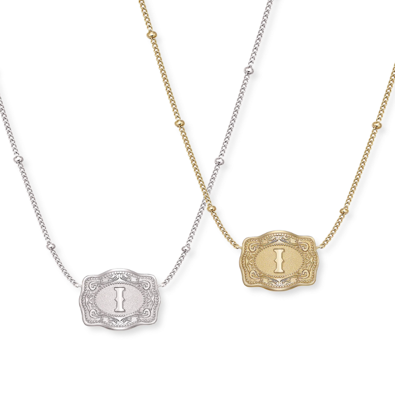 Jewelance™ BuckleCharm 1+1 GRATIS: Western Buckle Initial Pendant Charm Mode Halskæde