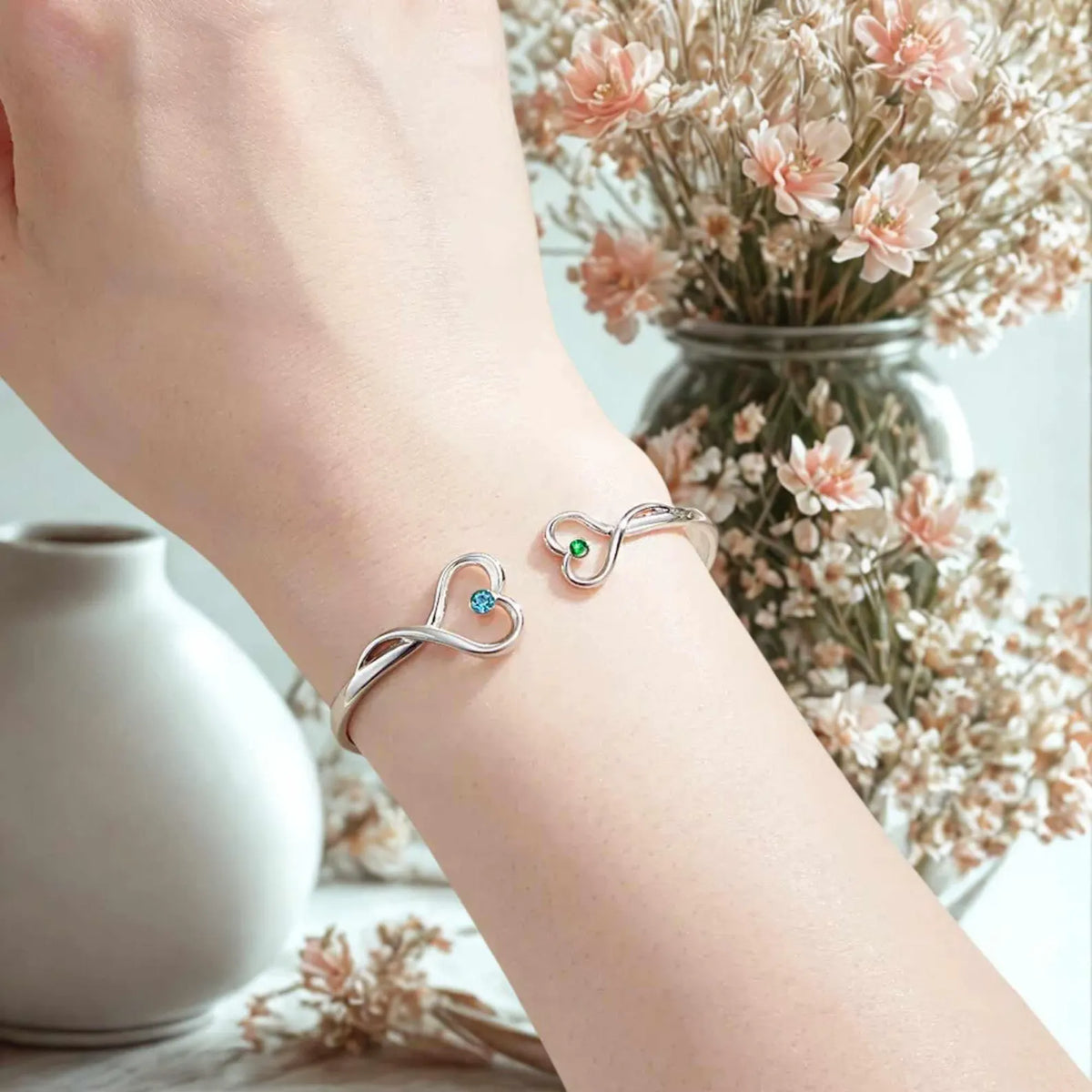 Jewelance™ HeartBangle - Personlig Gravering Hjerte Bangle Dobbelt Fødselssten Modearmbånd