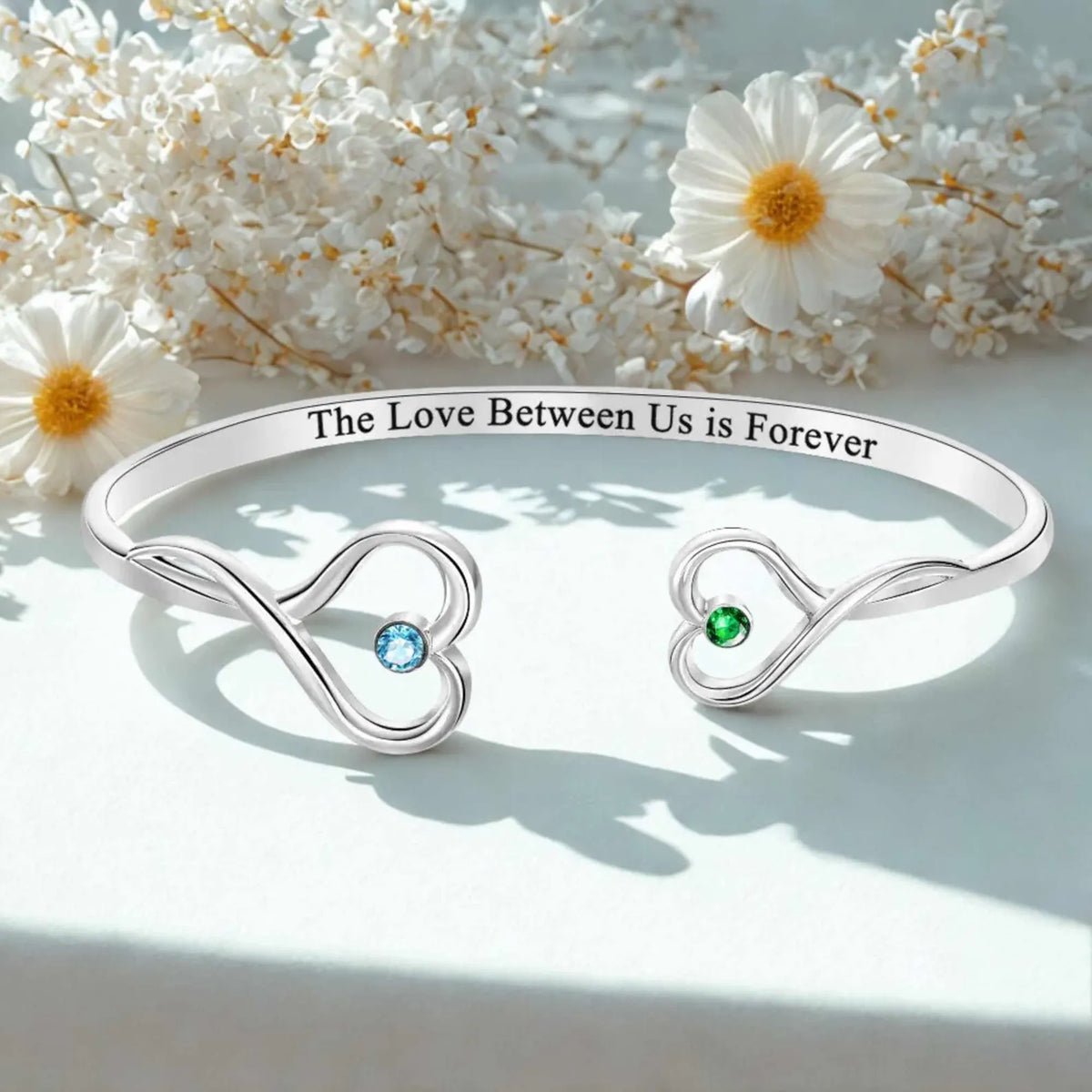 Jewelance™ HeartBangle - Personlig Gravering Hjerte Bangle Dobbelt Fødselssten Modearmbånd