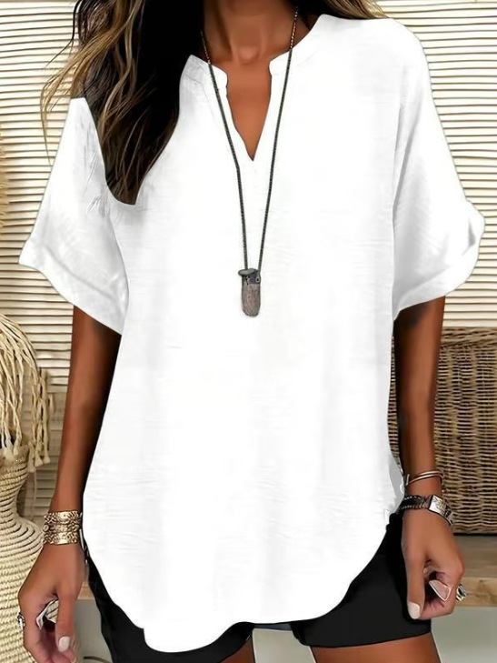 Icone™ SummerBlouse: Casual V-Hals Stil Løs Pasform Sommerbluse