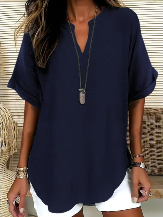 Icone™ SummerBlouse: Casual V-Hals Stil Løs Pasform Sommerbluse