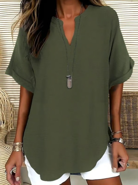 Icone™ SummerBlouse: Casual V-Hals Stil Løs Pasform Sommerbluse