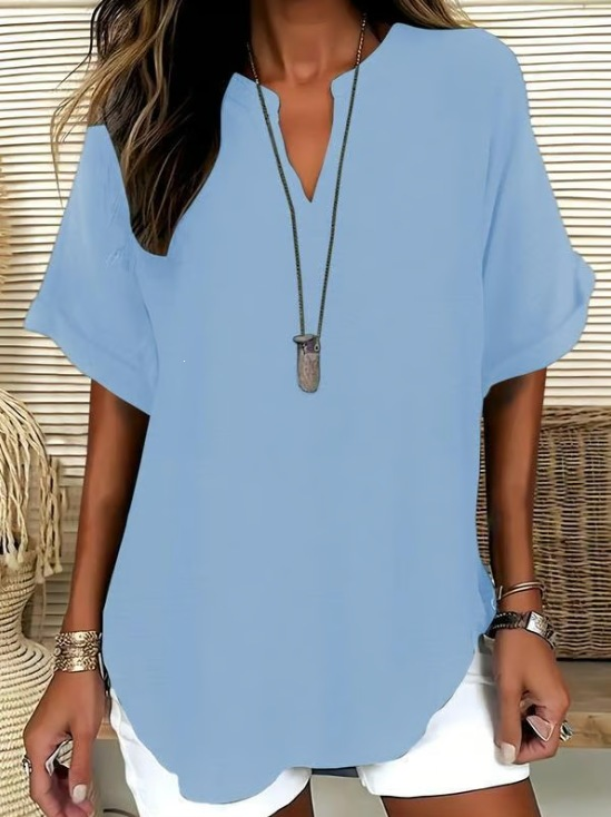Icone™ SummerBlouse: Casual V-Hals Stil Løs Pasform Sommerbluse