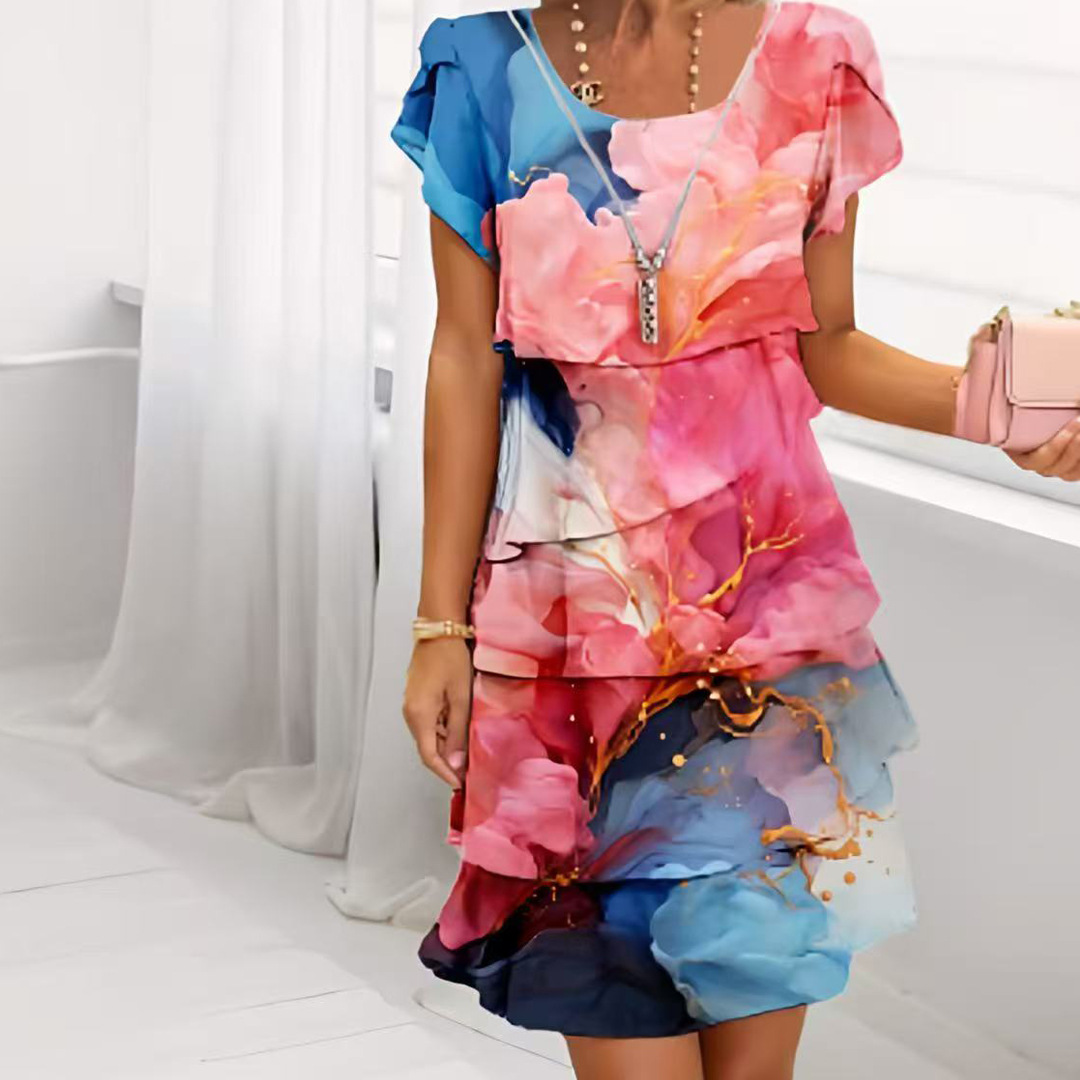 Icone™ SpringDress: Kvinders Forår Blomster Kaskade Elegant Kjole
