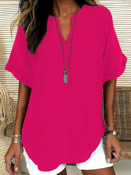 Icone™ SummerBlouse: Casual V-Hals Stil Løs Pasform Sommerbluse