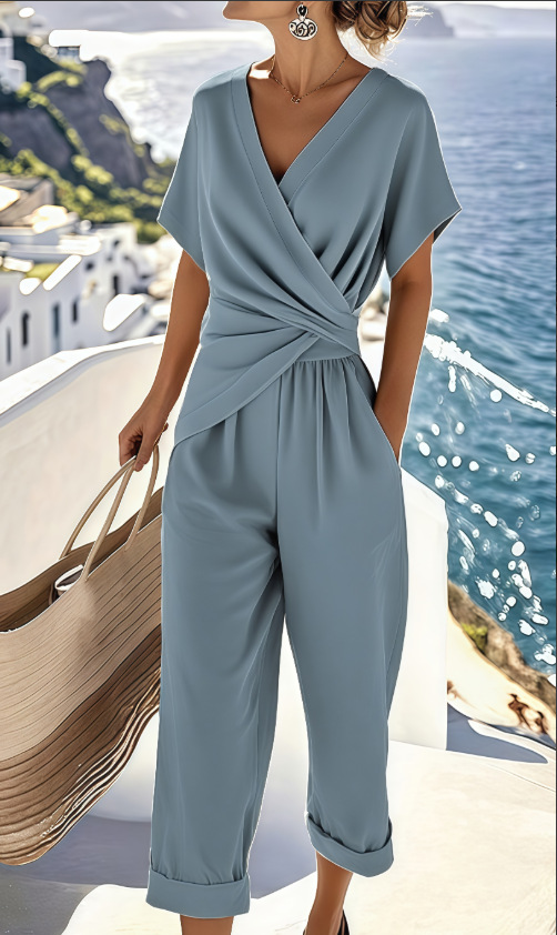 Icone™ ElegantWear: Elegant V-Udskæring Daglig Brug Top Og Høj Talje Bukser Sæt