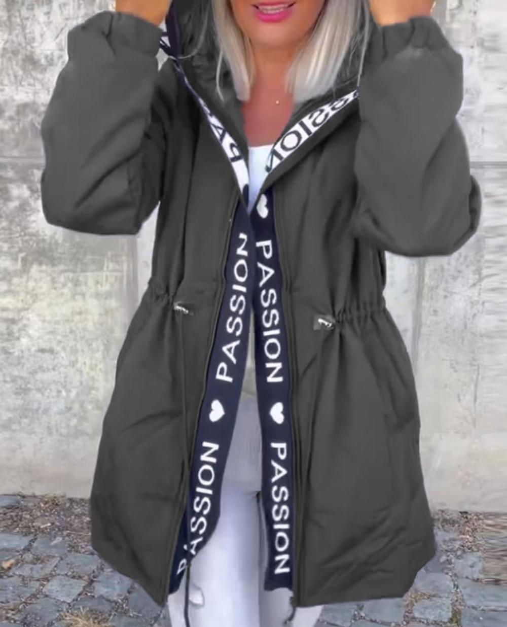 Icone™ HoodedJacket: Kvinders Casual Bogstav Print Snøre Hætte Jakke
