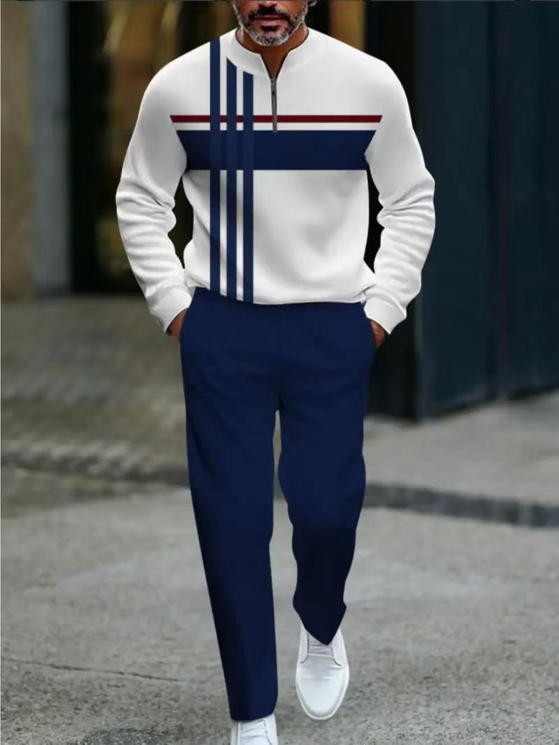 Icone™ GraphicSet: Herres Afslappet Sportswear Grafisk Print Sweatshirt Og Bukser Sæt
