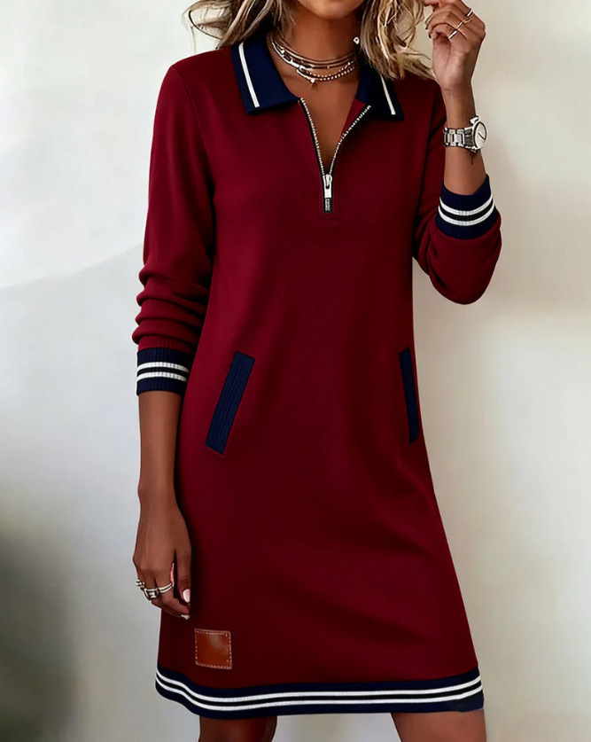 Icone™ ChicDress: Kvinders Uformel Lang-Ærmet Halv-Lynlås Mini Chic Kjole