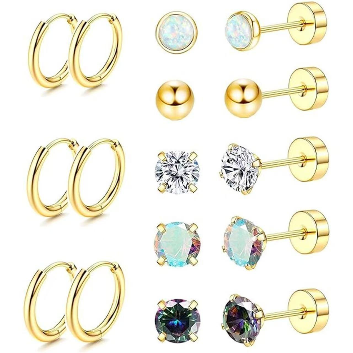 Jewelance™ StudEarrings: Minimalistisk Brusk Piercing Stud Øreringe Sæt