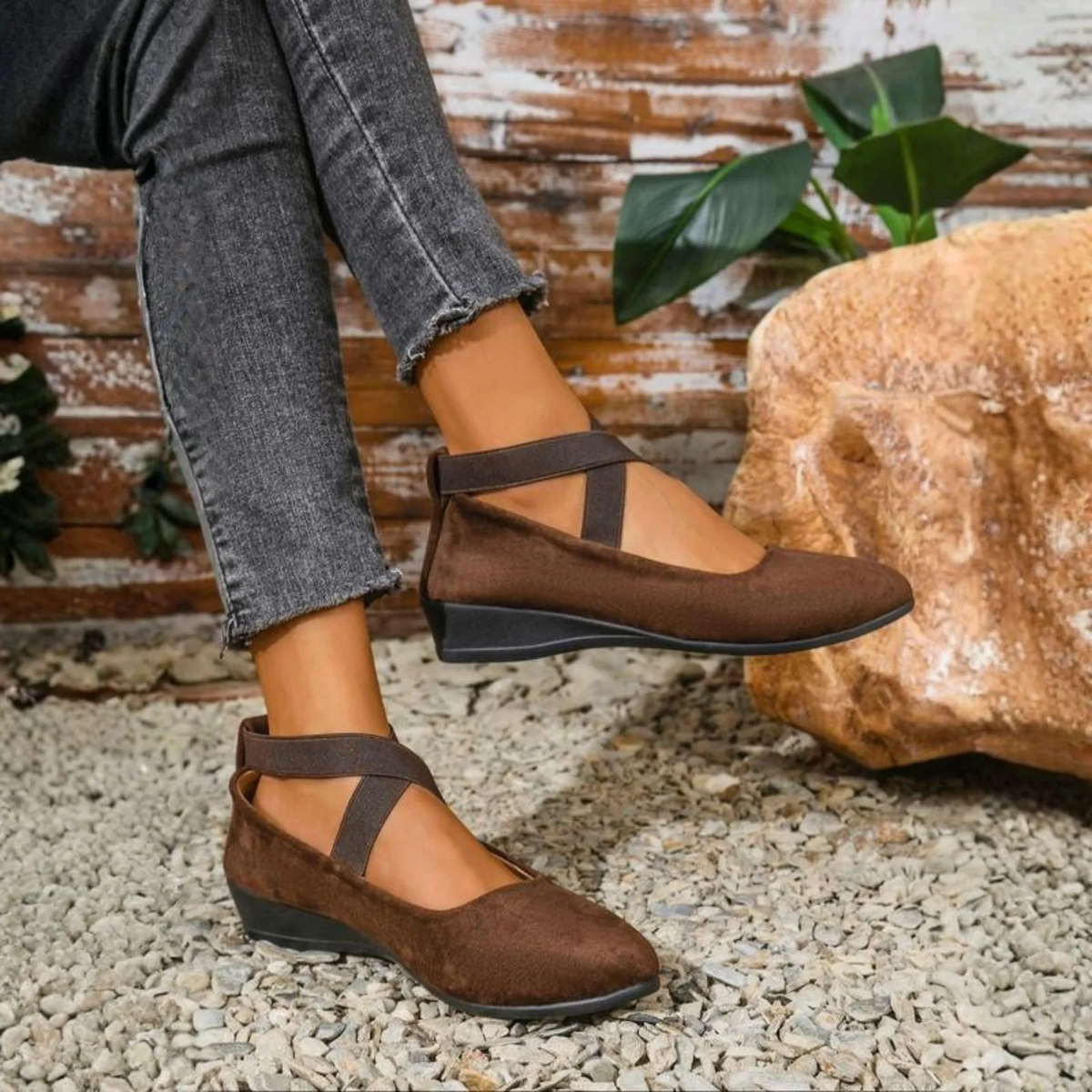 Happy™ BallerinaShoes: Kvinders Criss-Kryds Lukket Lav-Hæl Ballerina Sko