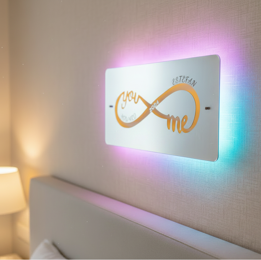 Ledsen™ WallPlaque: LED Skilt Personliggjort Par Uendelig Vægplakette