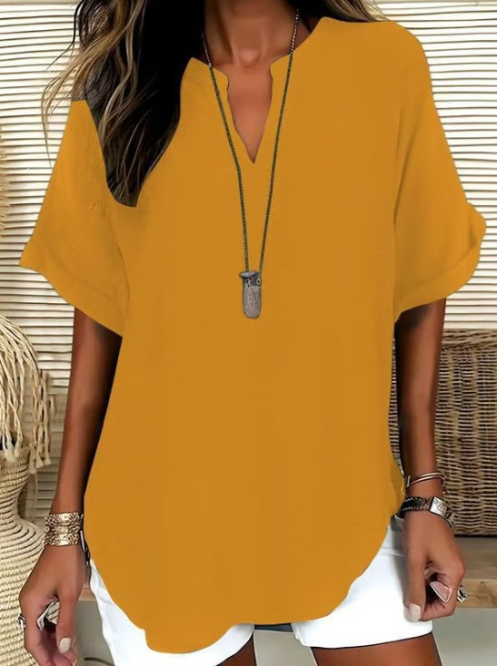 Icone™ SummerBlouse: Casual V-Hals Stil Løs Pasform Sommerbluse
