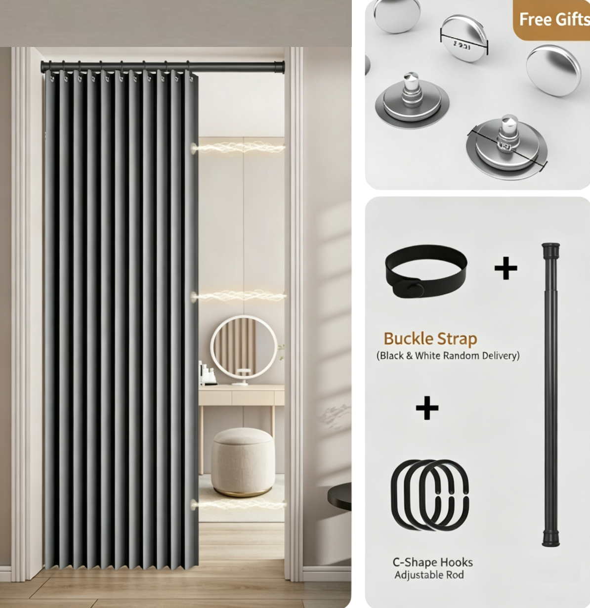GlideHold® SpaceDivider: Pladsbesparende Gardindør Divider Uden Bor