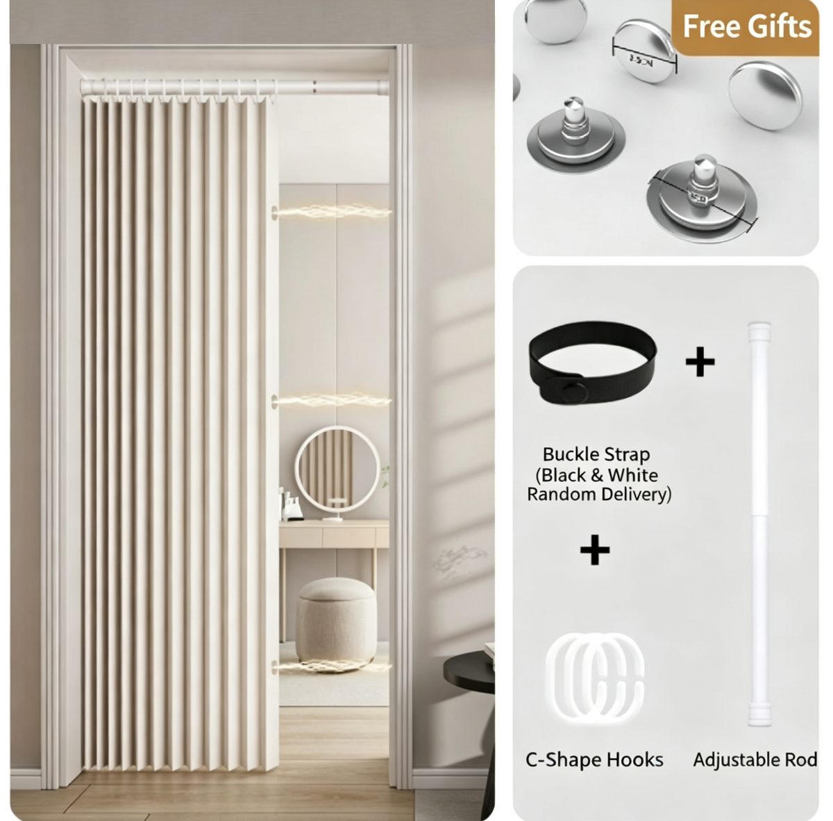 GlideHold® SpaceDivider: Pladsbesparende Gardindør Divider Uden Bor