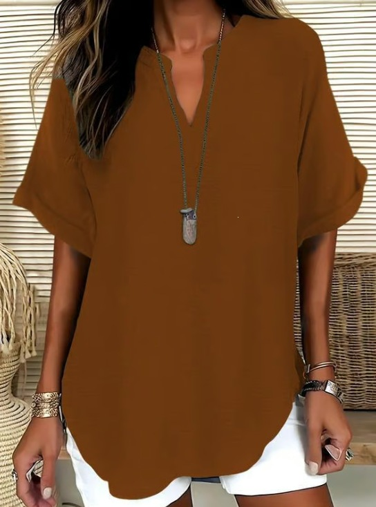 Icone™ SummerBlouse: Casual V-Hals Stil Løs Pasform Sommerbluse