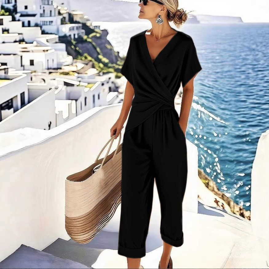 Icone™ ElegantWear: Elegant V-Udskæring Daglig Brug Top Og Høj Talje Bukser Sæt