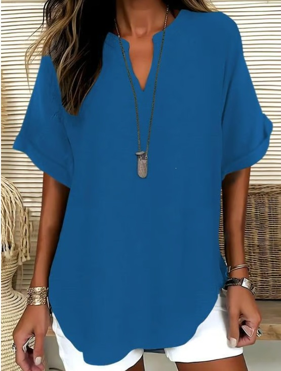 Icone™ SummerBlouse: Casual V-Hals Stil Løs Pasform Sommerbluse