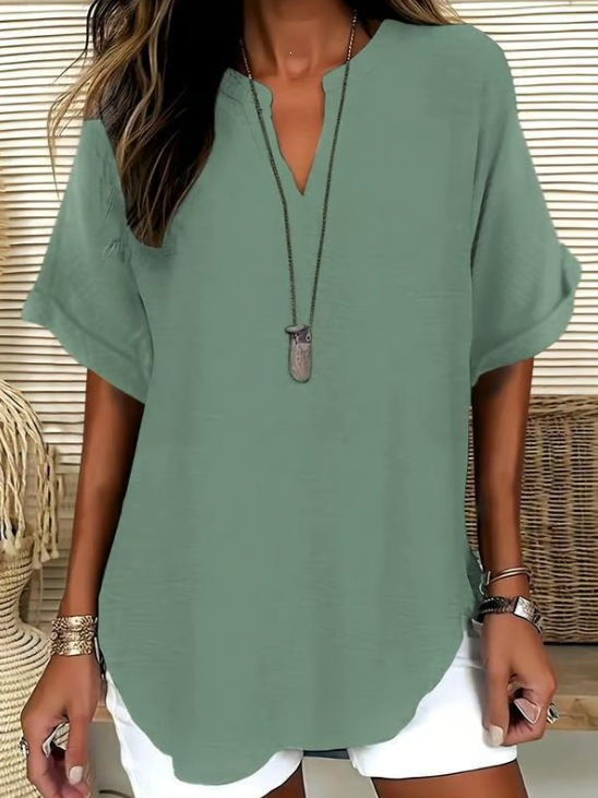 Icone™ SummerBlouse: Casual V-Hals Stil Løs Pasform Sommerbluse
