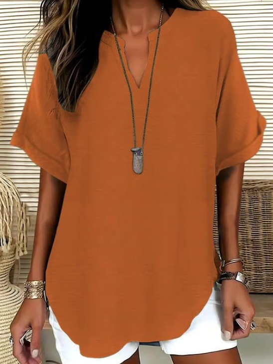 Icone™ SummerBlouse: Casual V-Hals Stil Løs Pasform Sommerbluse