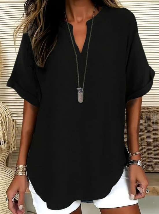 Icone™ SummerBlouse: Casual V-Hals Stil Løs Pasform Sommerbluse