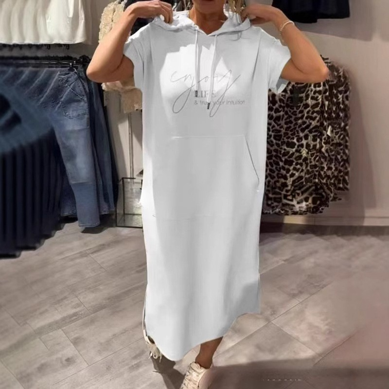 Icone™ DrawstringDress: Kvinders Hyggelig Hætte Snøre Midi Kjole