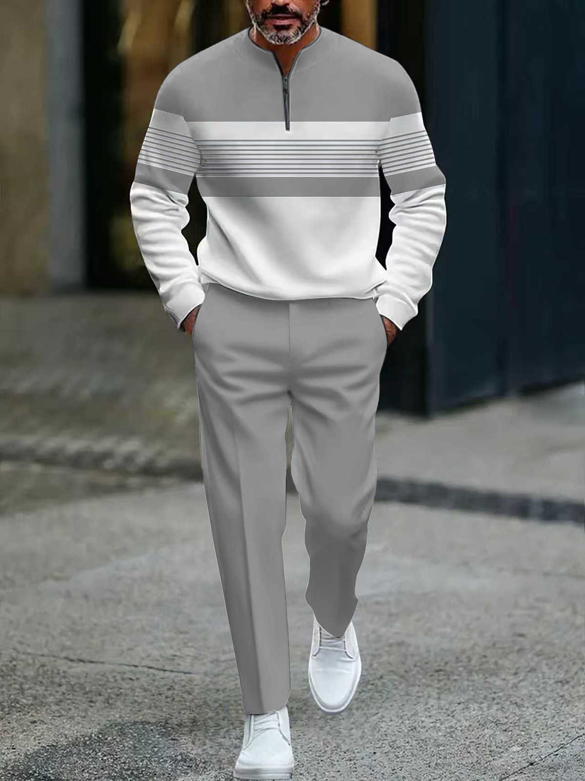 Icone™ GraphicSet: Herres Afslappet Sportswear Grafisk Print Sweatshirt Og Bukser Sæt