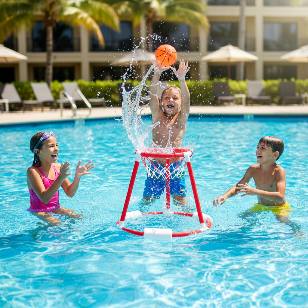 Kletshuts™ FloatingDunk: Oppustelig Hoop Flydende Pool Basketball Dunk Sæt Legetøj