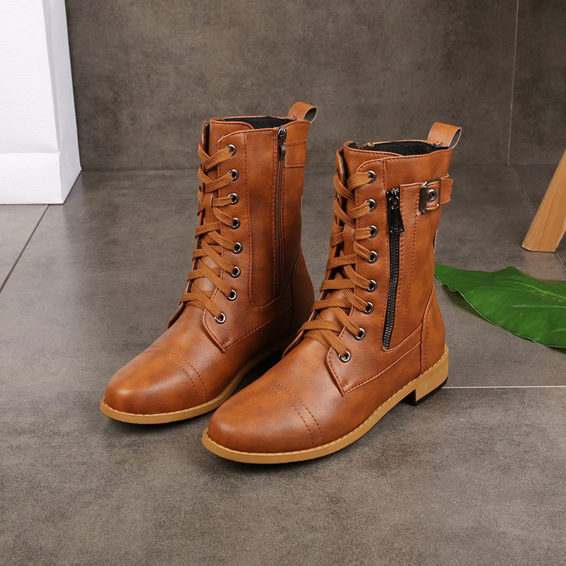 Happy™ ClassicBoots: Vintage Rund Tå Lynlås I Siden Ankel Klassisk Støvler