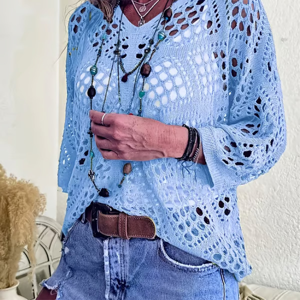 Icone™ CrochetCoverup: Bohemsk Sommer Mid-Længde Ærme Coverup