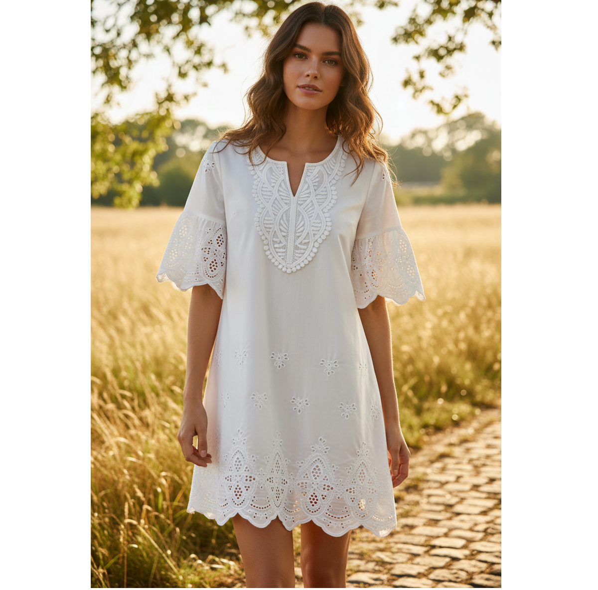 Icone™ WhiteDress: Casual Elegant Hvid Midi Sommerkjole Til Kvinder