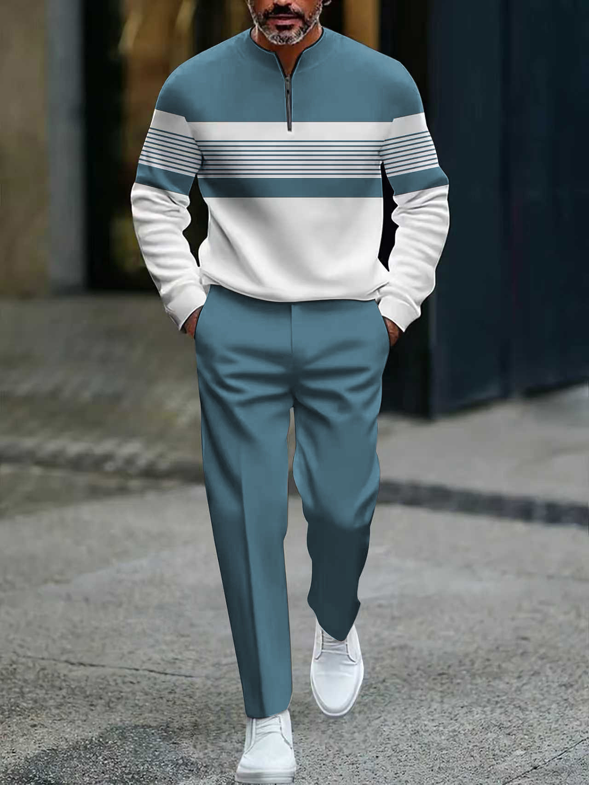 Icone™ GraphicSet: Herres Afslappet Sportswear Grafisk Print Sweatshirt Og Bukser Sæt