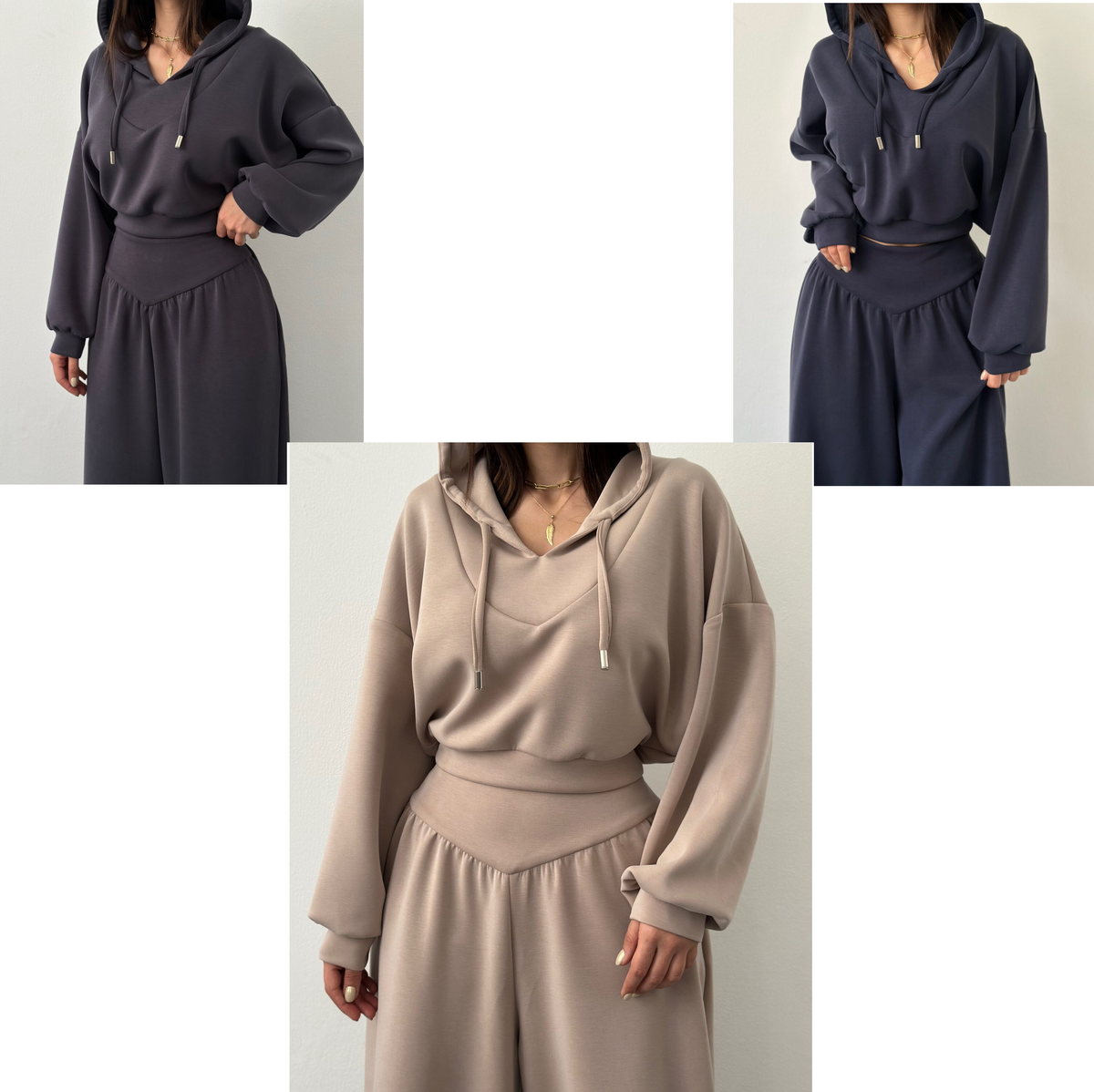Icone™ StylishOutfit : Kvinders Stilfulde Sæt Med Kort Hoodie Og Brede Bukser