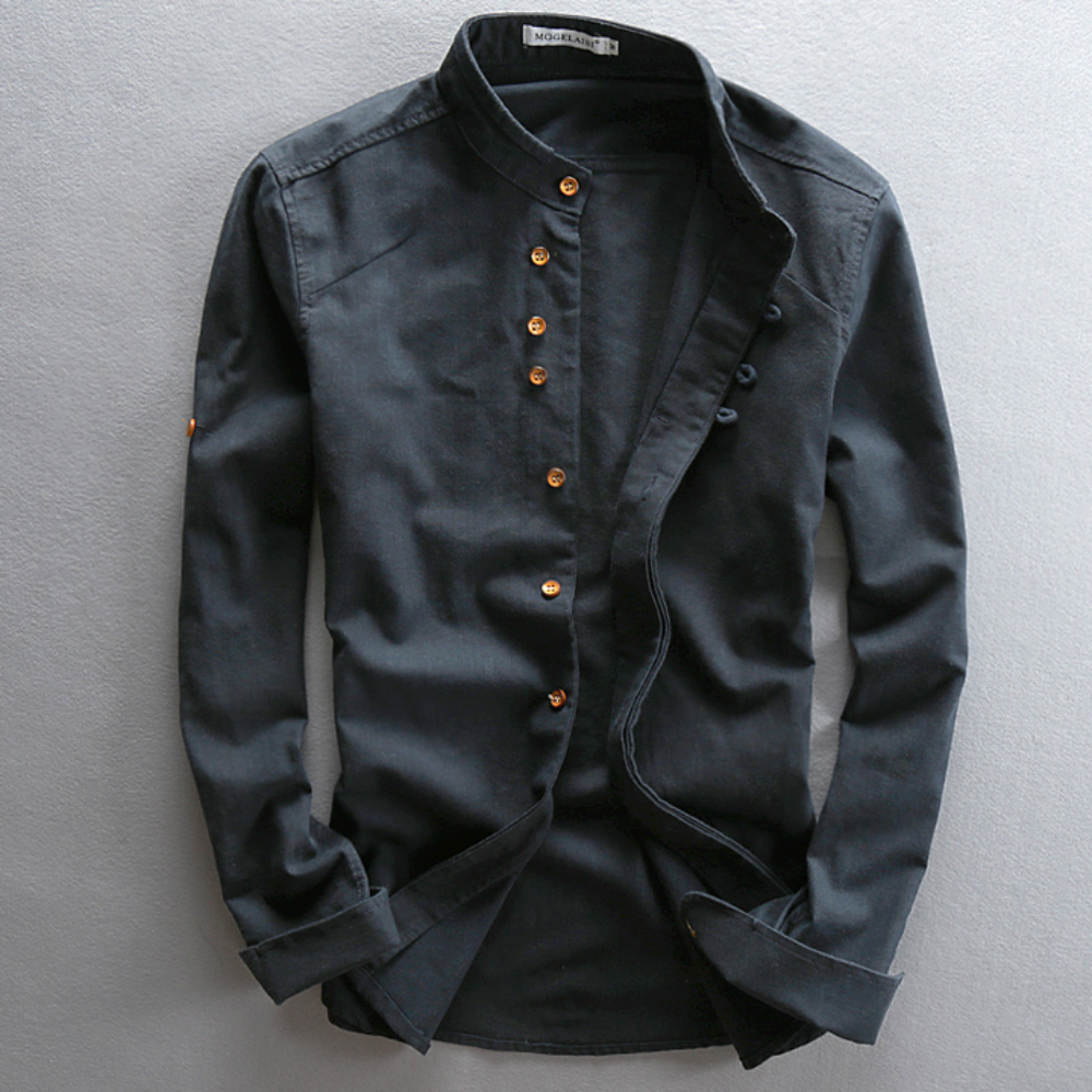 Icone™ CollarlessLongsleeves: Herre Japansk Stil Åndbar Kraveløs Langærmet