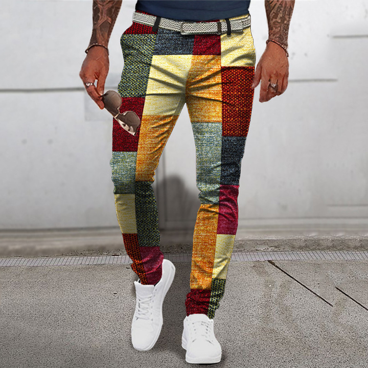 Icone™ RetroTrousers: Stilfulde Farve-Blok Vintage Slim Fit Retro Bukser