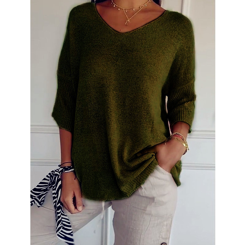 Icone™ KnittedTop: Kvinder V-Hals Mid-Ærme Let Strikkede Top
