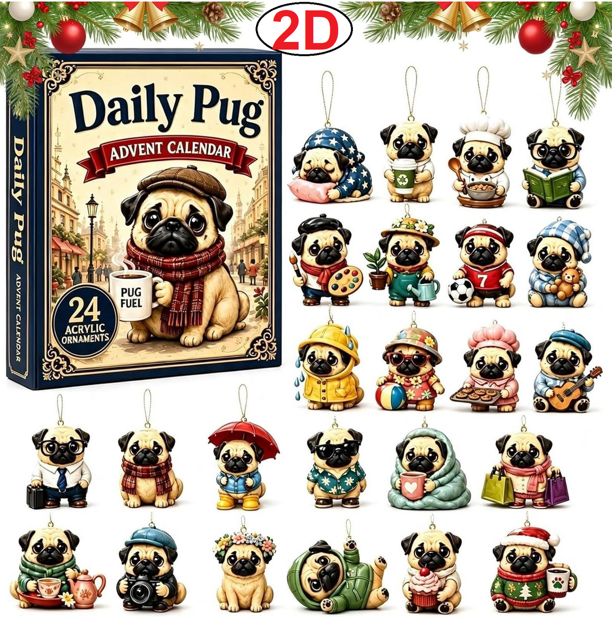 Kletshuts™ DogAdvent - Charmerende Ferie Hund 2D Akryl Adventskalender