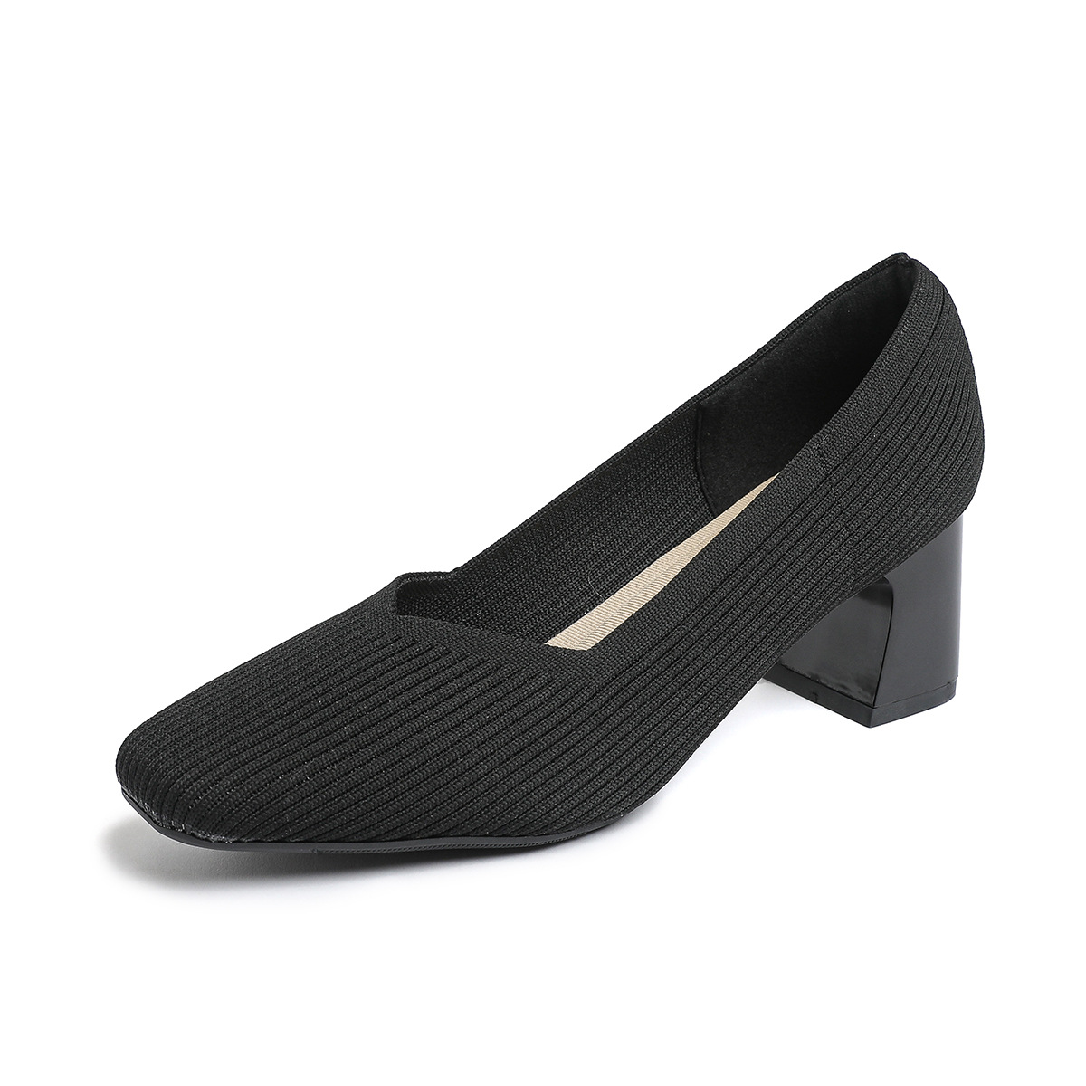 Happy™ KnittedHeels: Kvinder Firkantet Tå Kort Hæl Afslappet Komfort Strikket Hæle