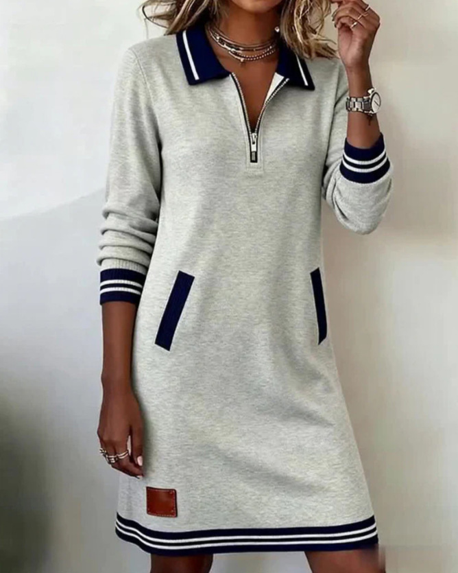 Icone™ ChicDress: Kvinders Uformel Lang-Ærmet Halv-Lynlås Mini Chic Kjole