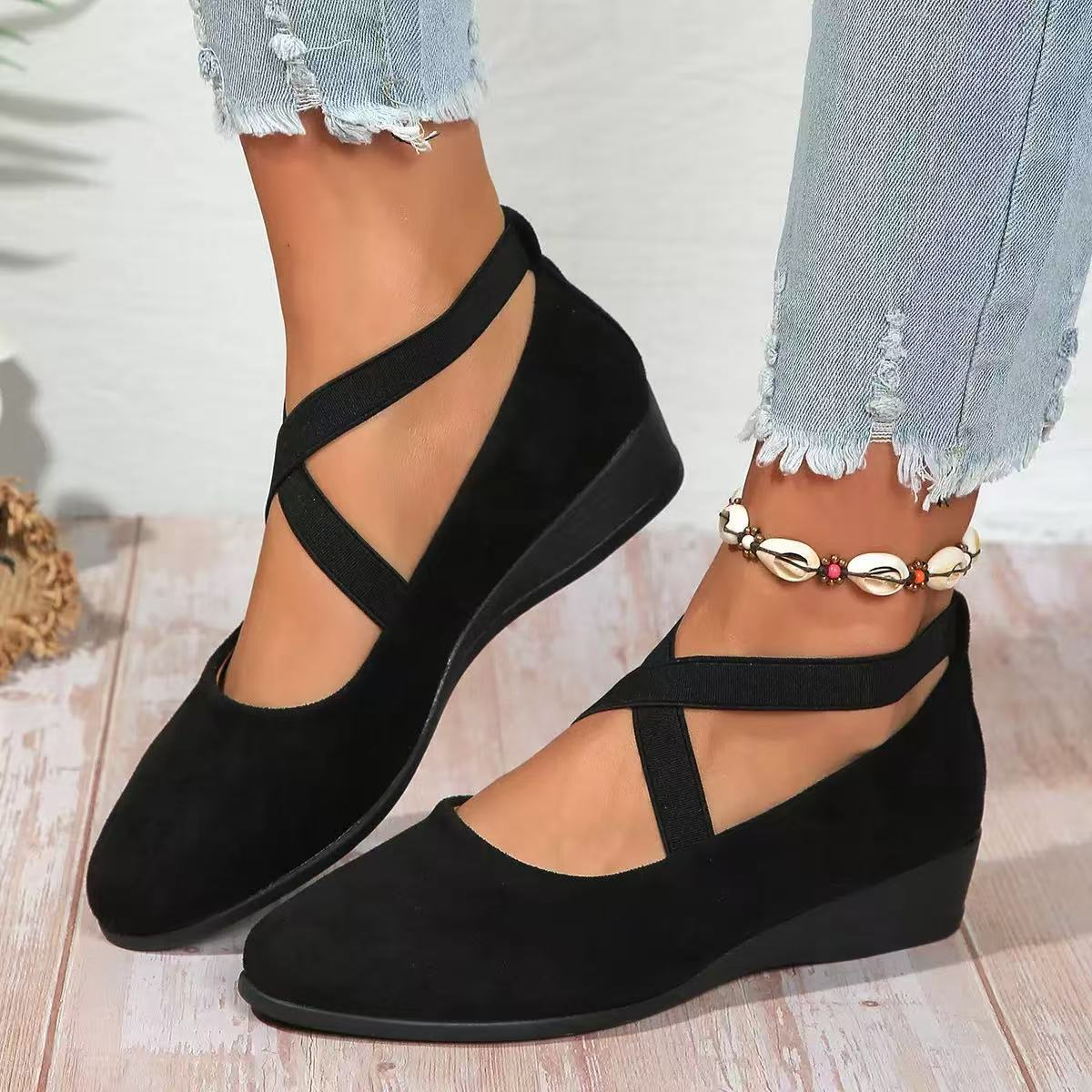 Happy™ BallerinaShoes: Kvinders Criss-Kryds Lukket Lav-Hæl Ballerina Sko